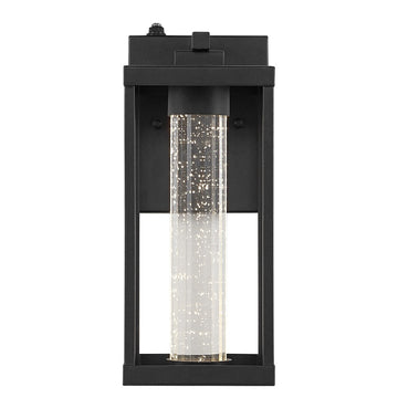 Juno 4.75" Industrial Vintage Iron/Glass Seeded Glass with Dusk-to-Dawn Sensor Integrated LED Outdoor Sconce - JONATHAN Y